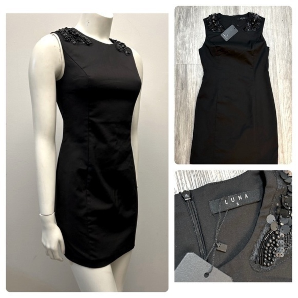 NWT LUNA little black dress. Sleeveless. Stretch. Lined. Sequin & bead details.